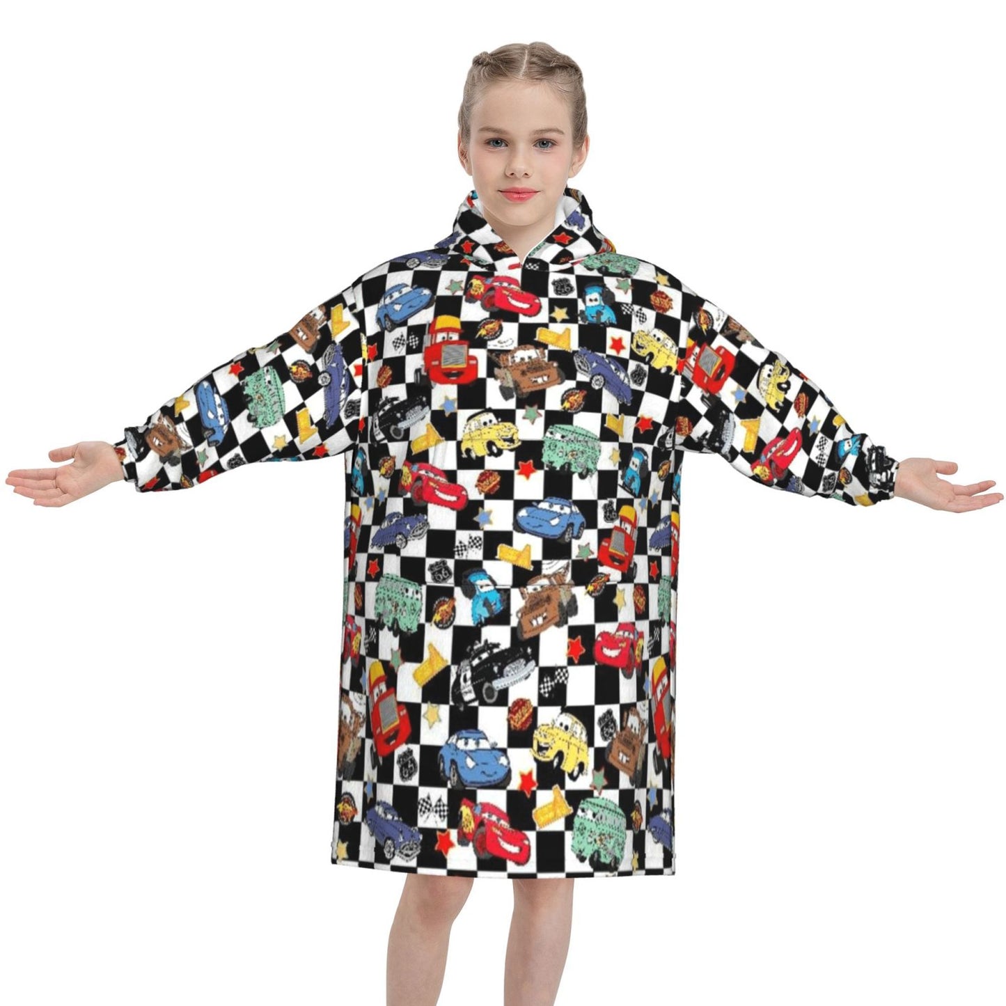 Black Checkered Life Is A Highway Blanket Hoodie