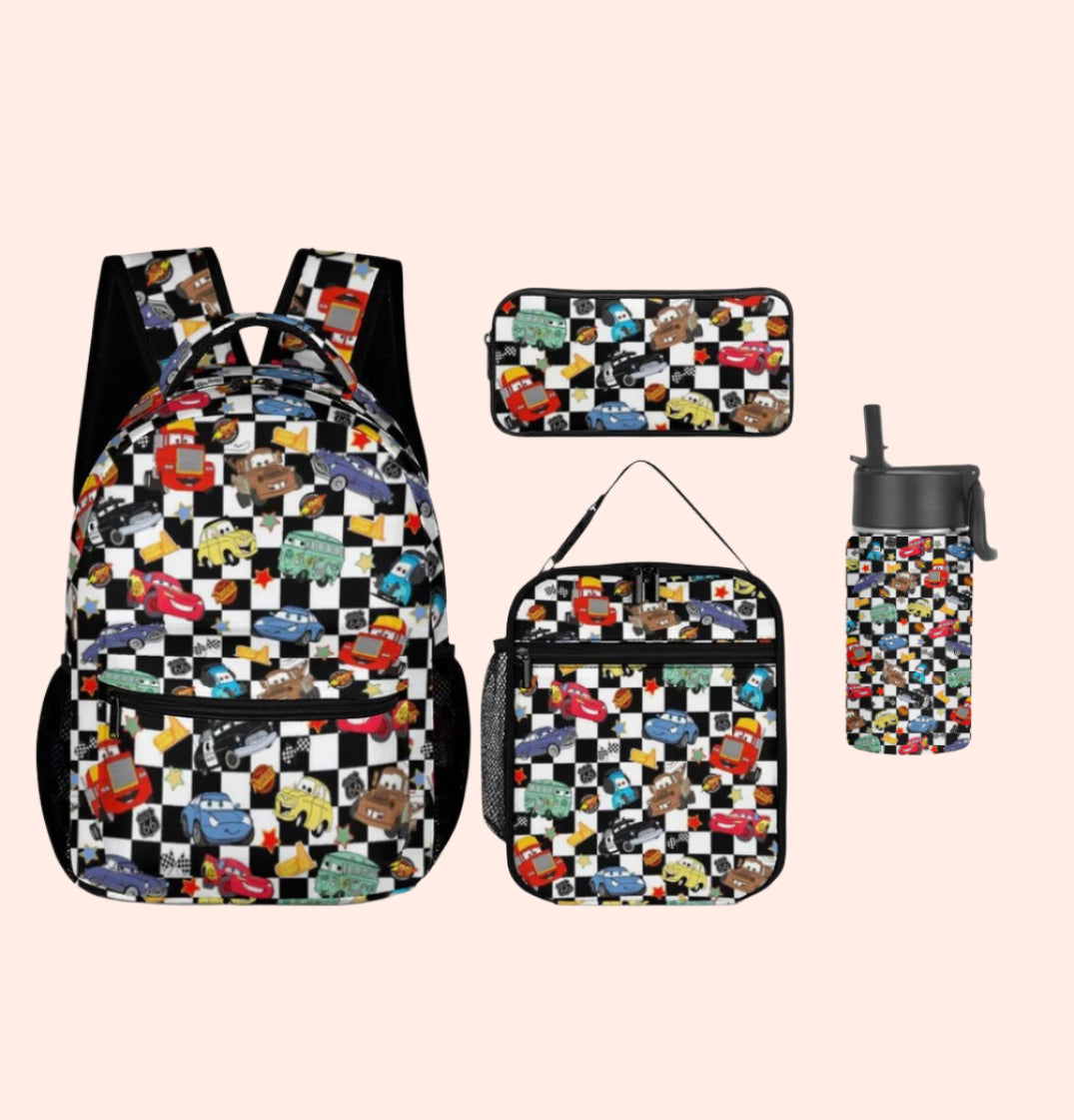 Black Checkered Life Is A Highway Backpack Set