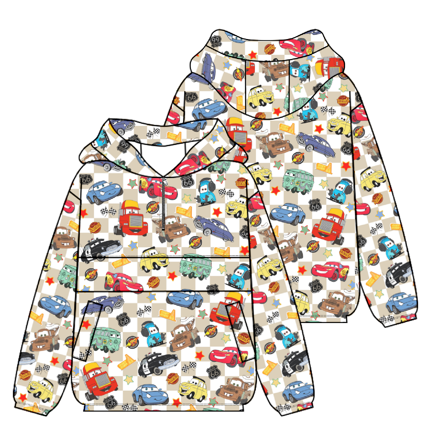 Beige Checkered Life Is A Highway Windbreaker