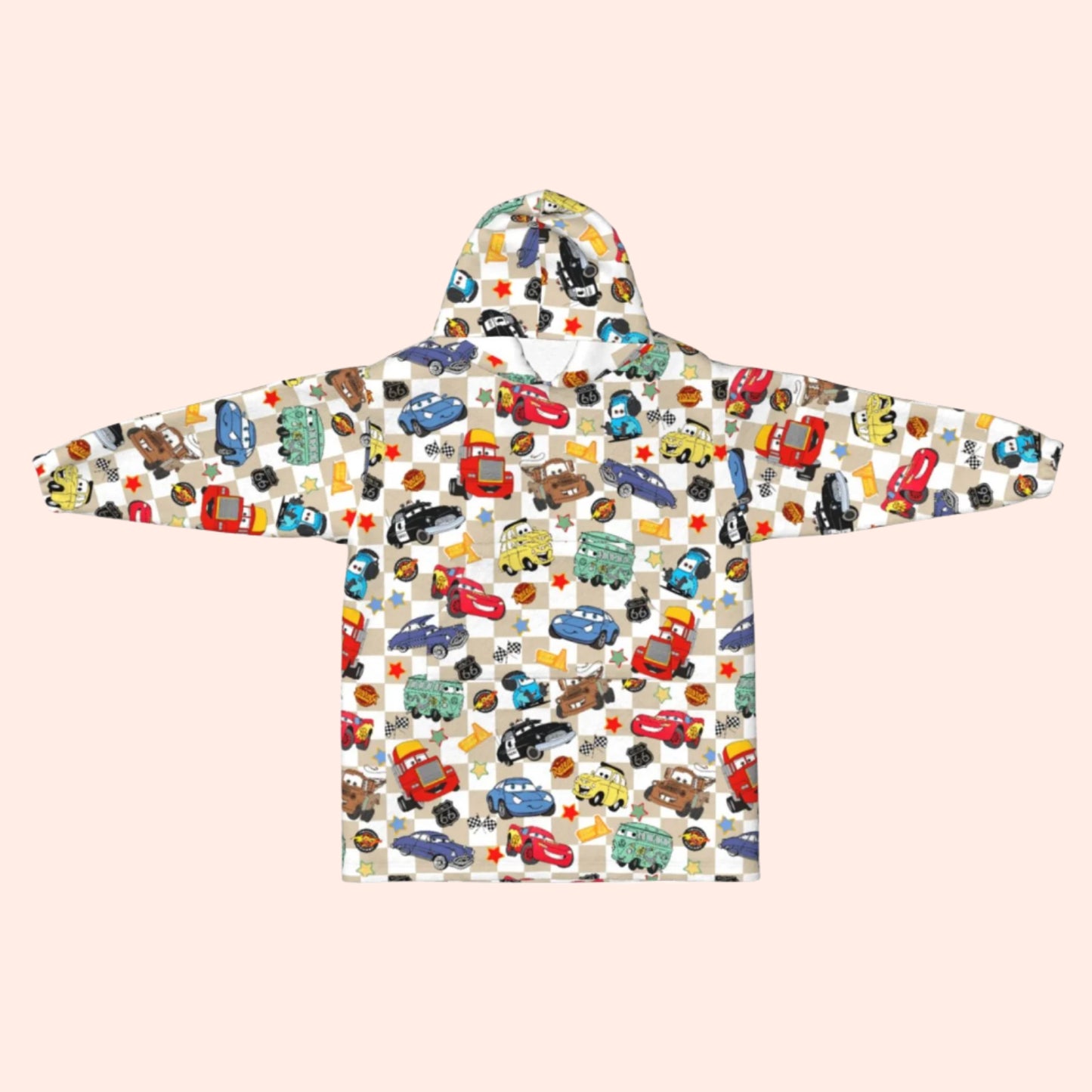 Beige Checkered Life Is A Highway Blanket Hoodie