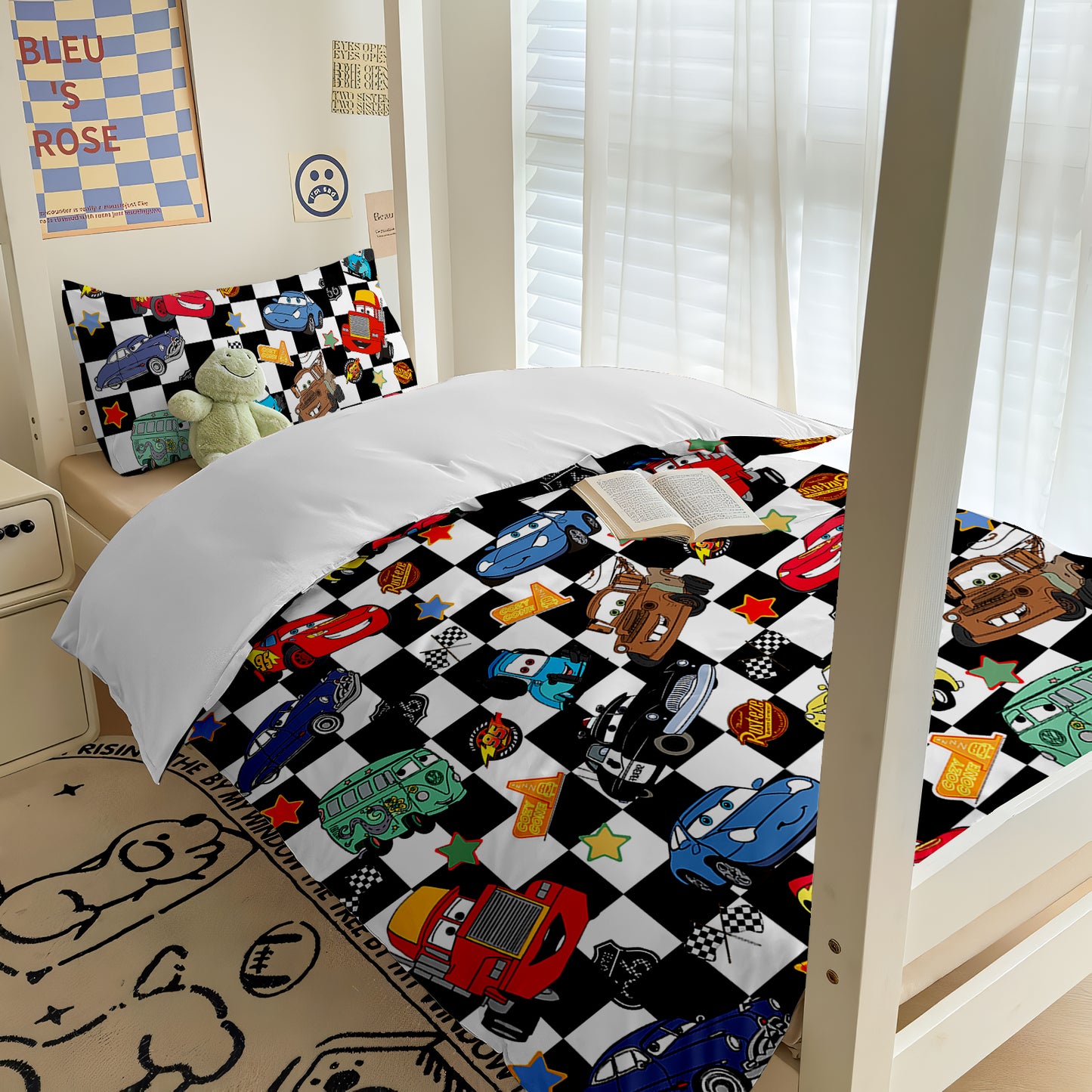 Black Checkered Life Is A Highway Bedding Set