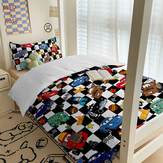 Black Checkered Life Is A Highway Bedding Set