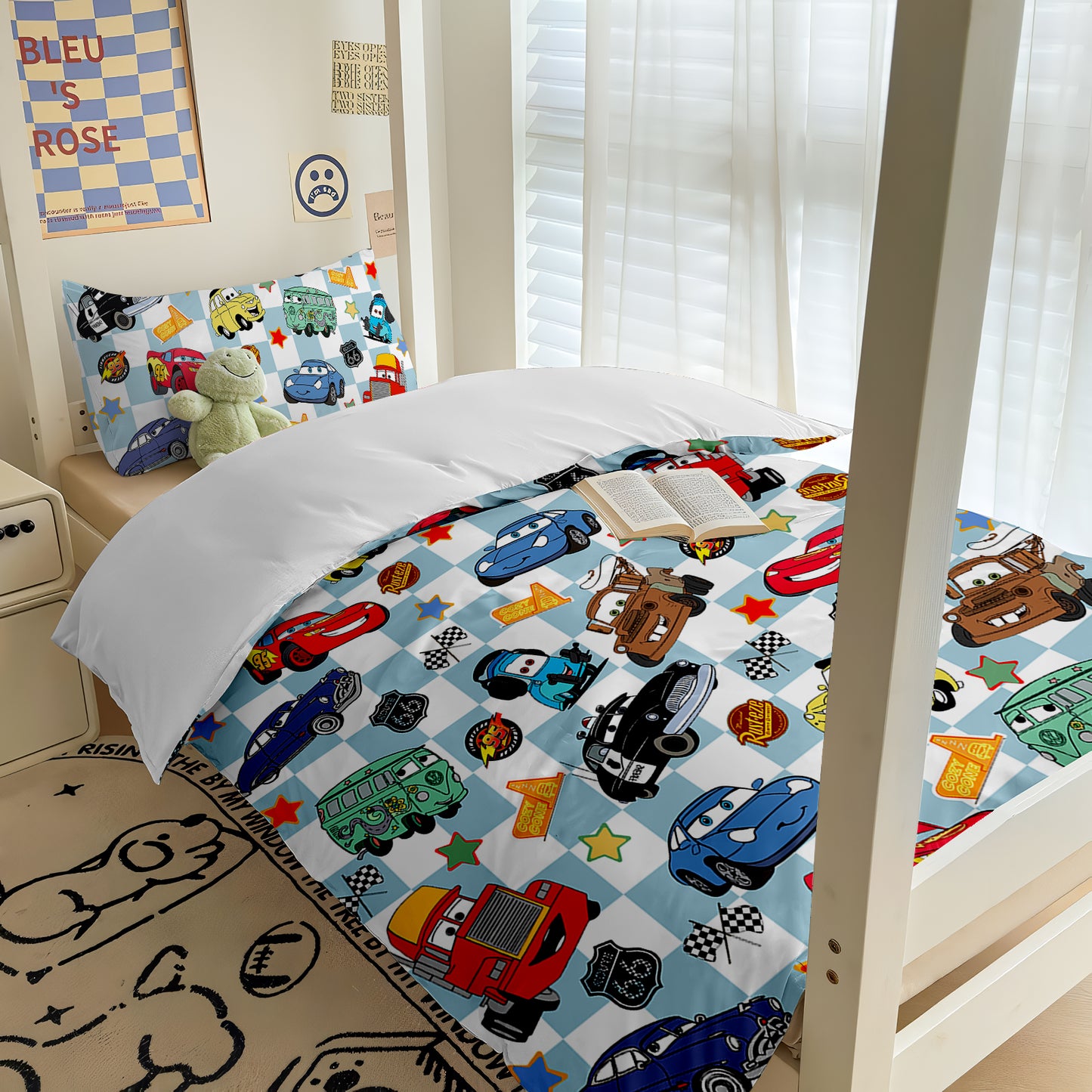 Blue Checkered Life Is A Highway Bedding Set