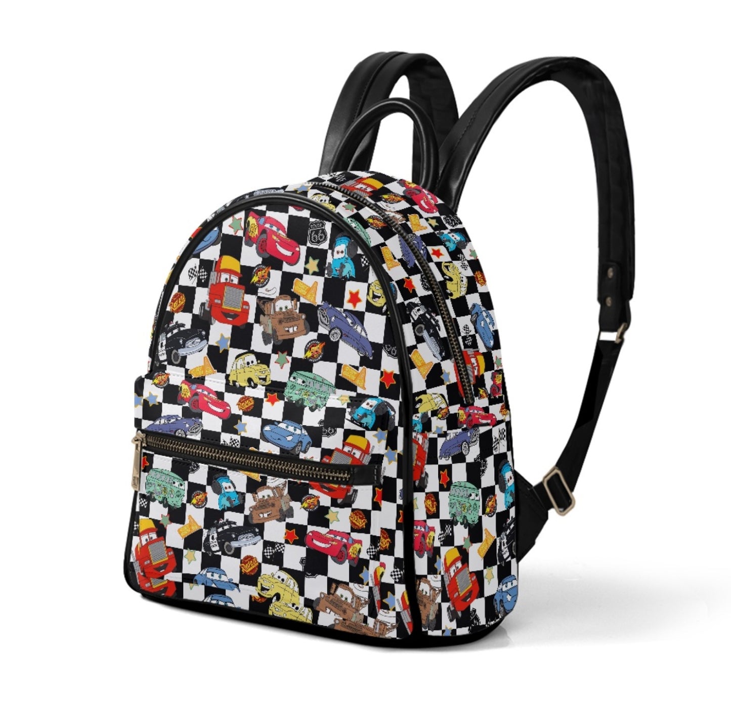 Black Checkered Life Is A Highway Leather Backpack