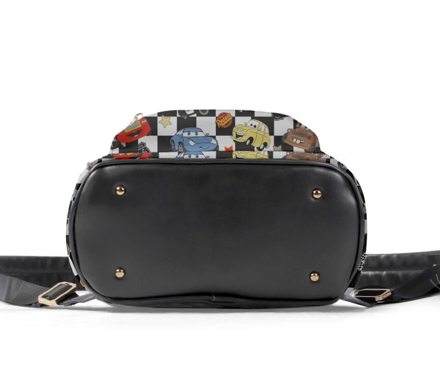 Black Checkered Life Is A Highway Leather Backpack
