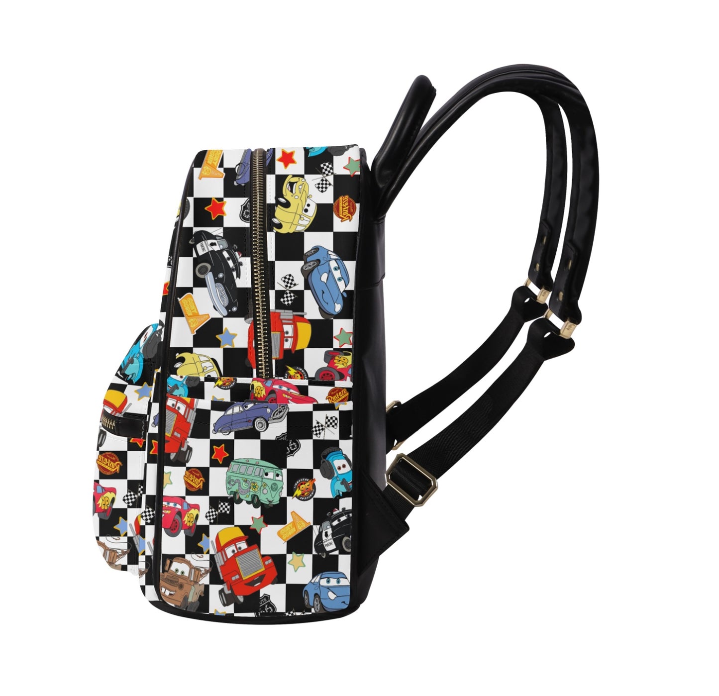 Black Checkered Life Is A Highway Leather Backpack