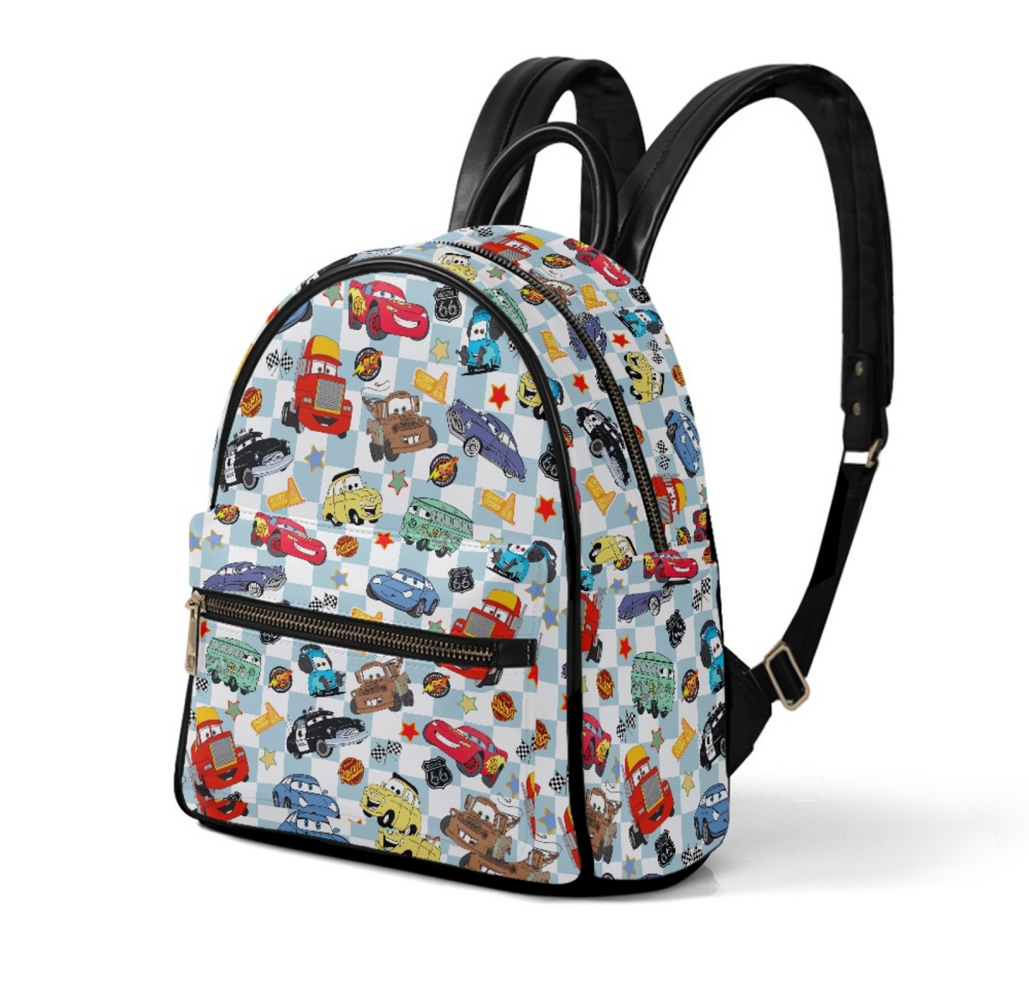 Blue Checkered Life Is A Highway Leather Backpack