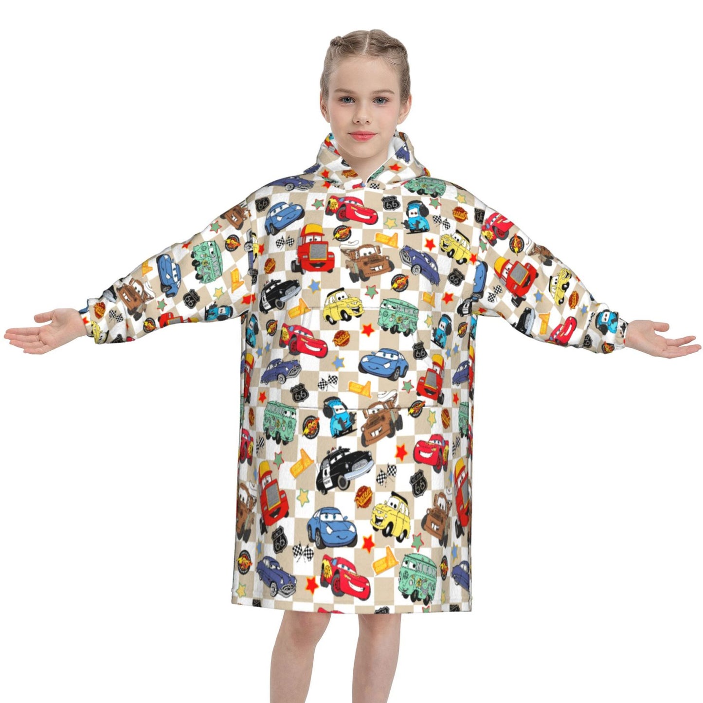 Beige Checkered Life Is A Highway Blanket Hoodie