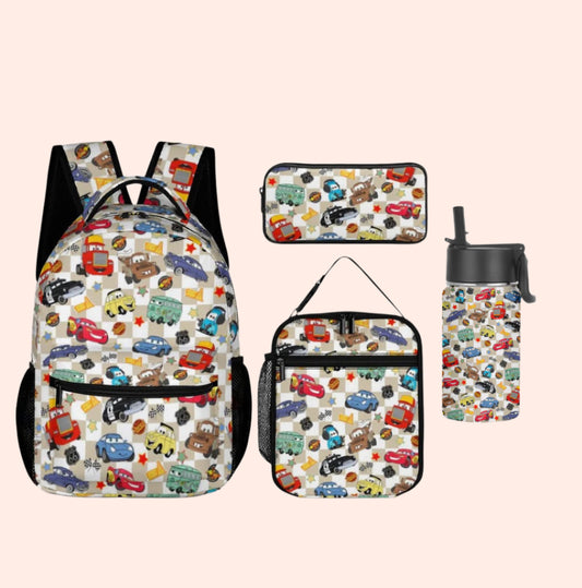 Beige Checkered Life Is A Highway Backpack Set