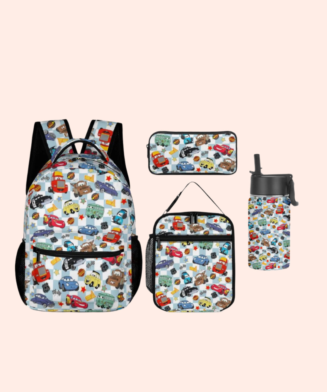 Blue Checkered Life Is A Highway Backpack Set