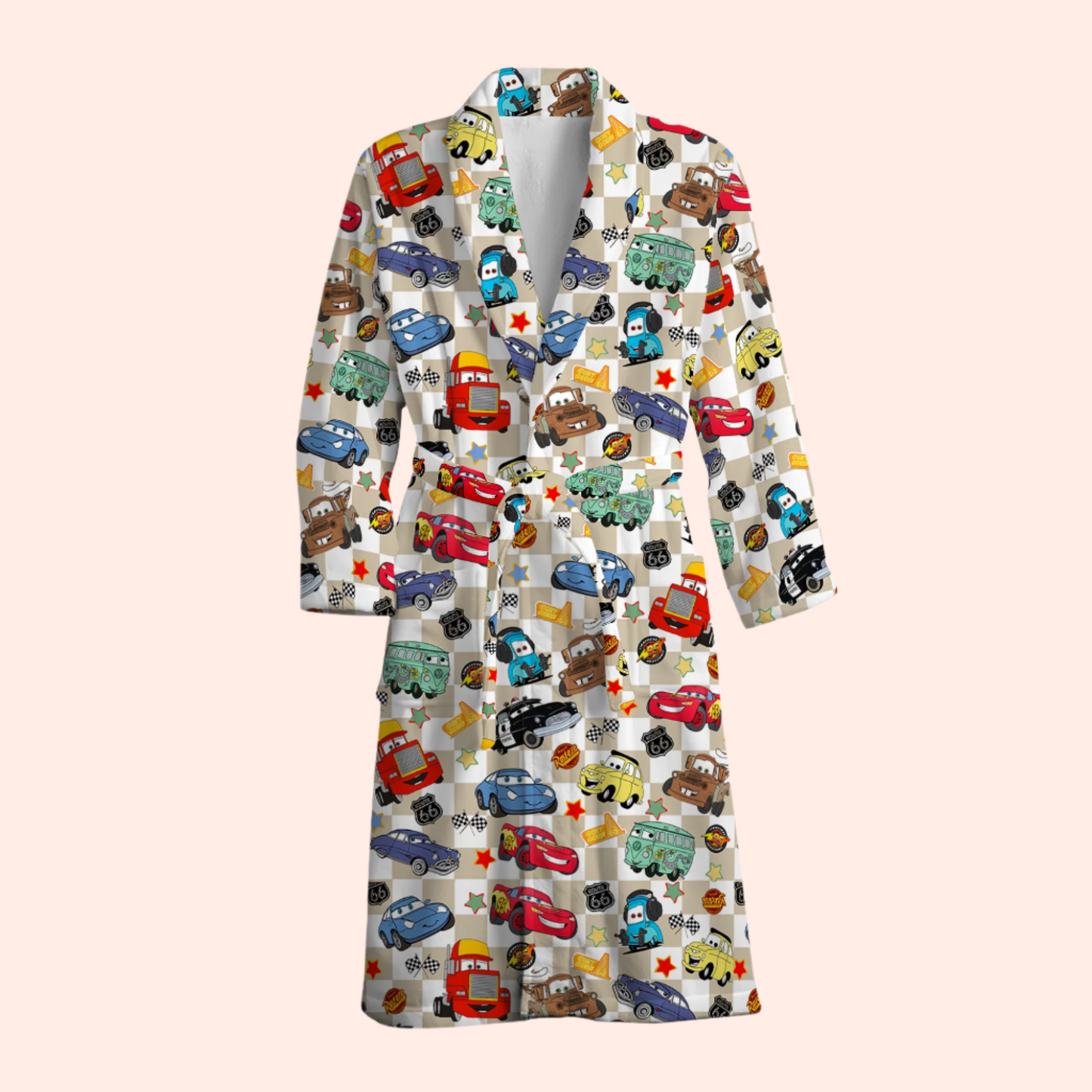 Beige Checkered Life Is A Highway Dressing Gown