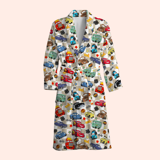 Beige Checkered Life Is A Highway Dressing Gown